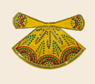 Decorative yellow garment with floral patterns.